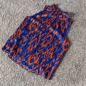 glam Blue and Orange Printed High-Neck Women's Sleeveless Top